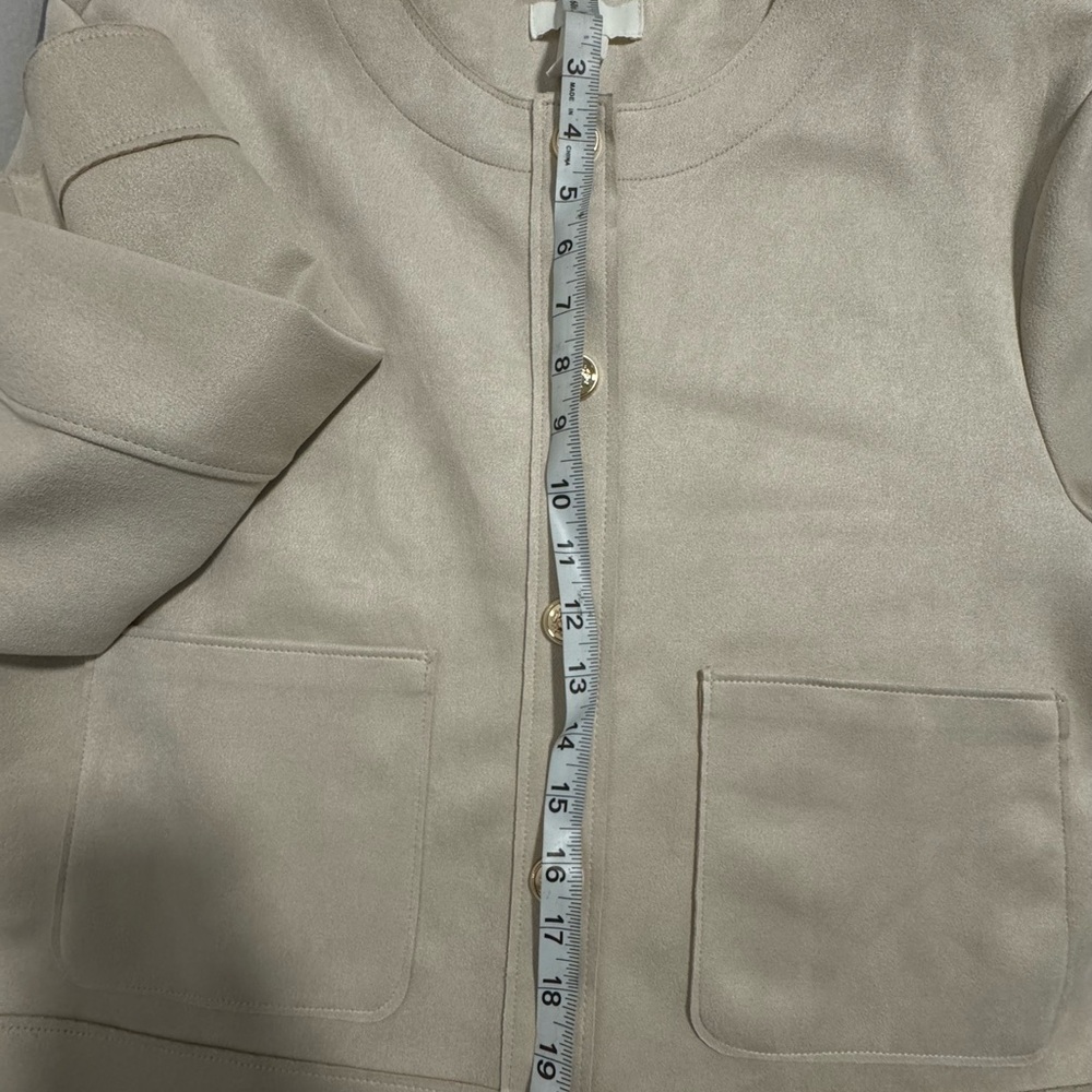 H&M Light Beige Faux Suede Jacket Blazer Size L Neutral Layering - Picture 6 of 8